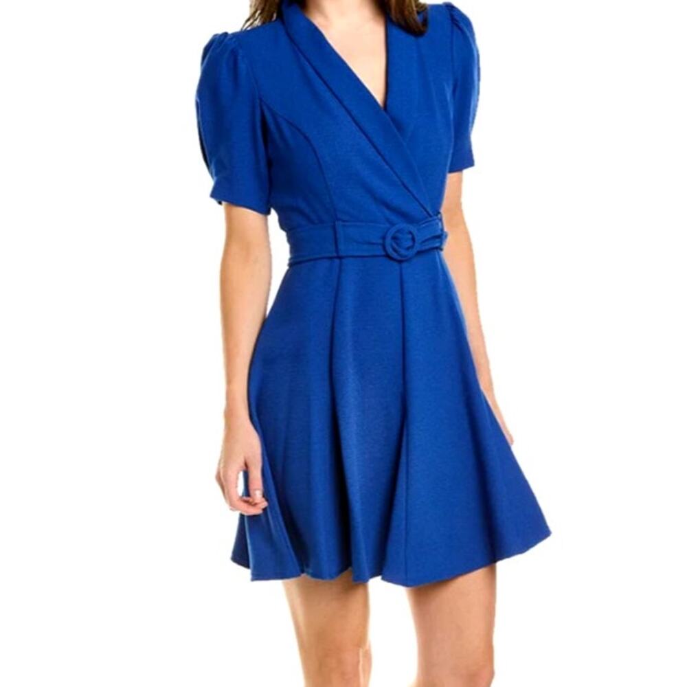 Maison Tara Vintage Crepe A-Line Mini Belted Dress Cobalt Blue - Size 8 - $120